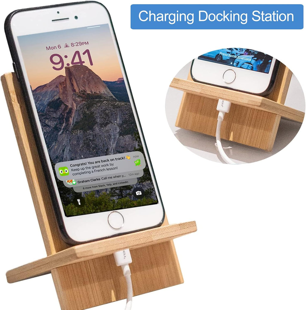 Bamboo Phone Stand Holder Adjustable Folding Phone Stand with Chargeable Hole for Desk