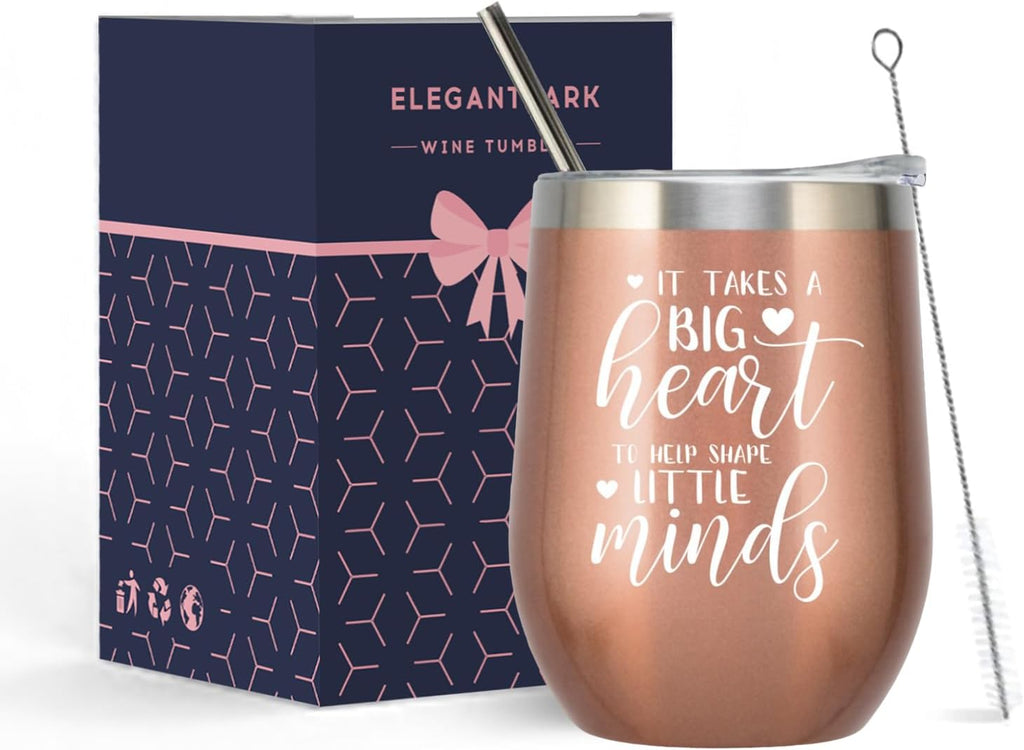 Teacher Tumbler Teacher Gifts for Women Birthday Valentines Graduation End of Year Christmas Appreciation Gifts Stainless Steel Wine Tumbler with Lid and Straw 12 OZ Rose Gold