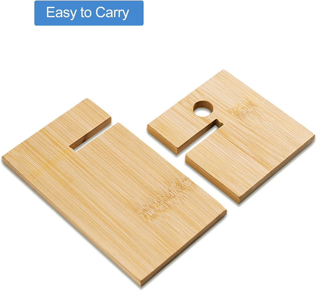 Bamboo Phone Stand Holder Adjustable Folding Phone Stand with Chargeable Hole for Desk