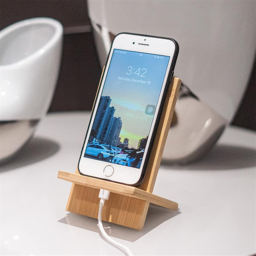 Bamboo Phone Stand Holder Adjustable Folding Phone Stand with Chargeable Hole for Desk
