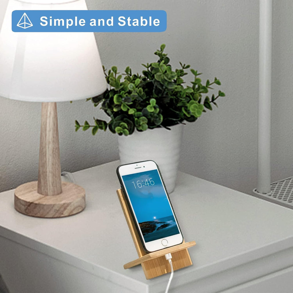 Bamboo Phone Stand Holder Adjustable Folding Phone Stand with Chargeable Hole for Desk