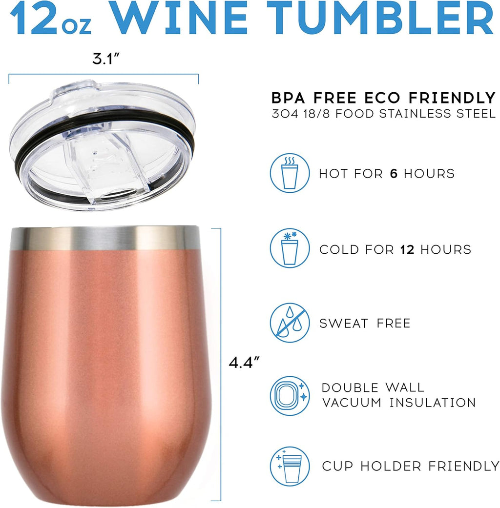 Teacher Tumbler Teacher Gifts for Women Birthday Valentines Graduation End of Year Christmas Appreciation Gifts Stainless Steel Wine Tumbler with Lid and Straw 12 OZ Rose Gold